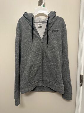 PINK Victoria's Secret Heather Gray Sherpa-Lined Zip Hoodie